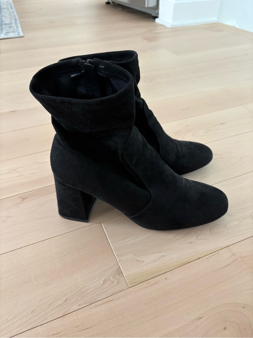 Classic Black Suede Block Heel Ankle Boots